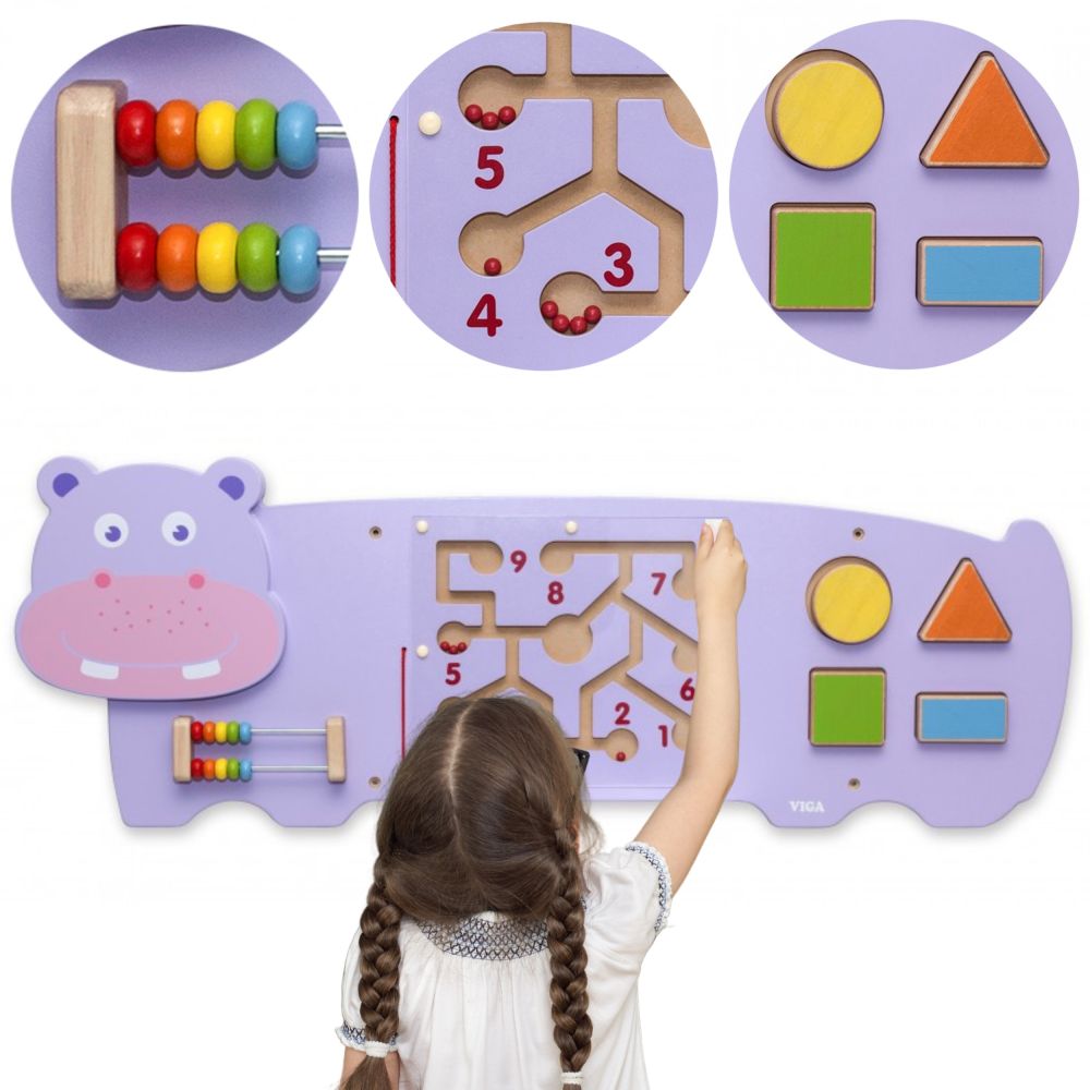 Medinė edukacinė lenta VIGA Hippopotamus su FSC Montessori sertifikatu
