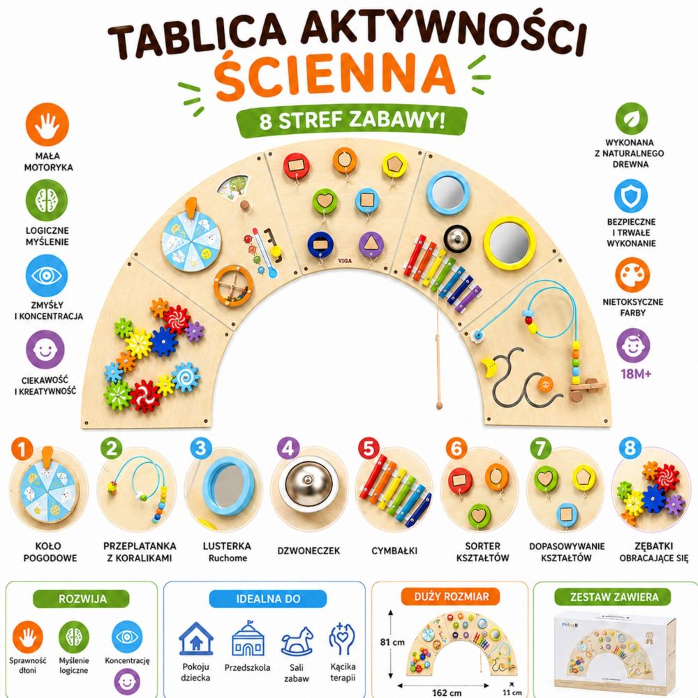 Arkos formos sieninė edukacinė lenta VIGA Montessori