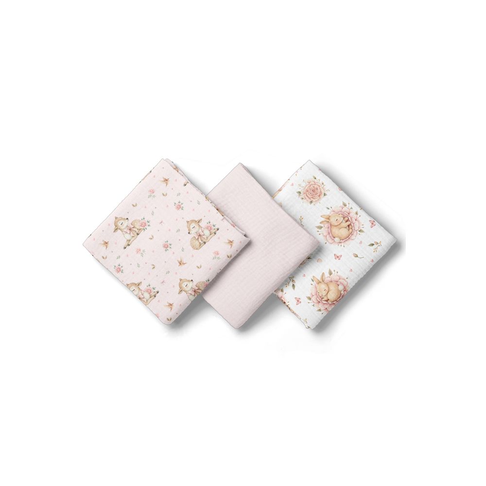 3039 PIELUSZKI MUŚLINOWE 70X70 3-PACK RÓŻ BL303