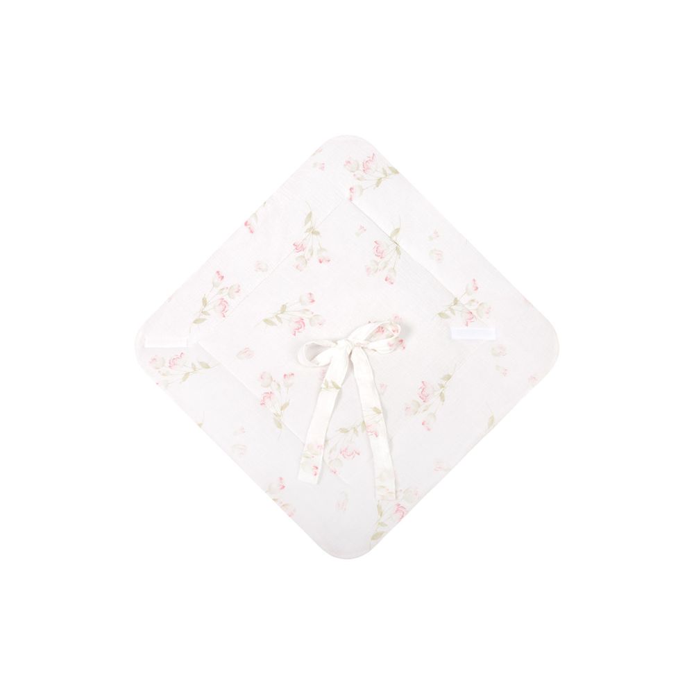 ROŻEK MUŚLIN 75X75 FLOWERS PINK