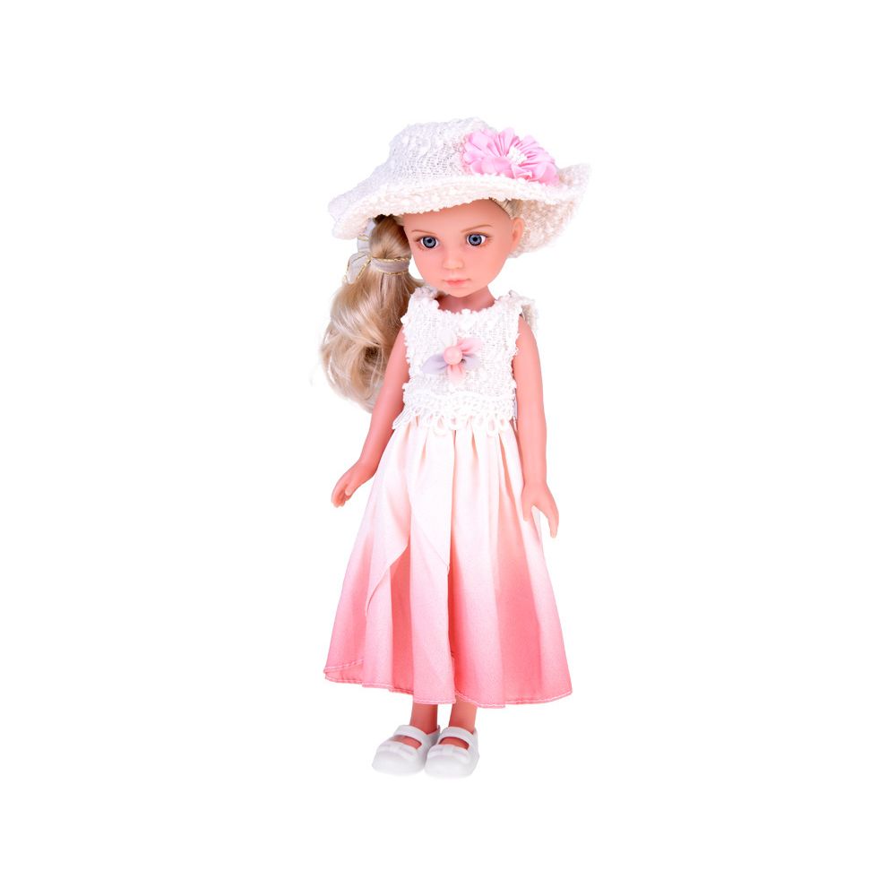 Elegancka Stylowa Lalka w Kapeluszu z Długimi Blond Włosami ZA5314