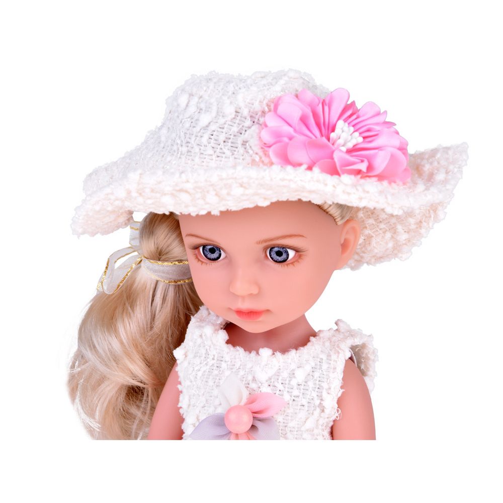 Elegancka Stylowa Lalka w Kapeluszu z Długimi Blond Włosami ZA5314