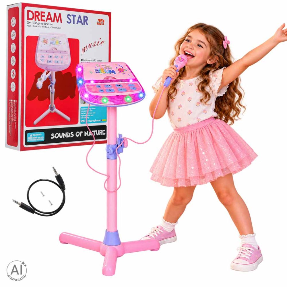 Mikrofonas ant stovo, karaoke rinkinys vaikams, MP3 grotuvo garso efektai