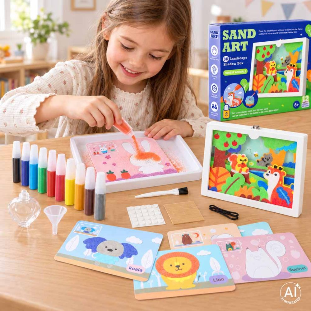 Kūrybinis smėlio dažymo rinkinys 3D smėlio menas Miško gyvūnai