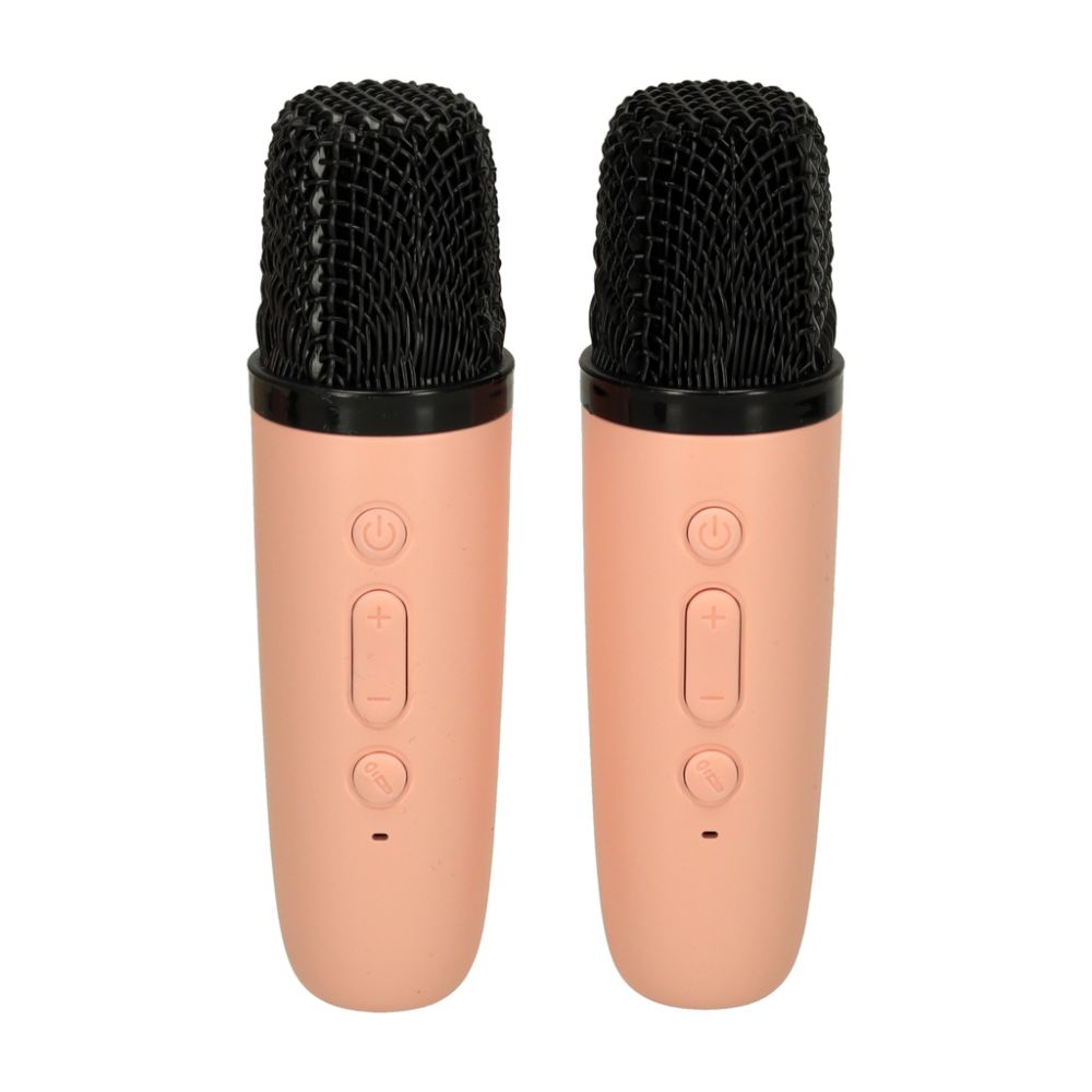 Karaokės rinkinys 2 mikrofonai + nešiojamas garsiakalbis BLUETOOTH USB LED rožinis