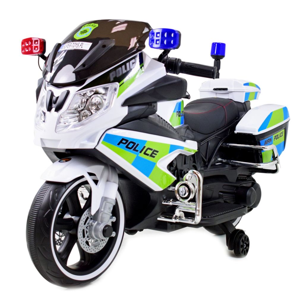 MEGA POLICIJOS MOTOCIKLAS SU AKUMULIATORIUMI, ŠVIESOS SIGNALAS, MEGAFONAS, MOC/BEJ8188