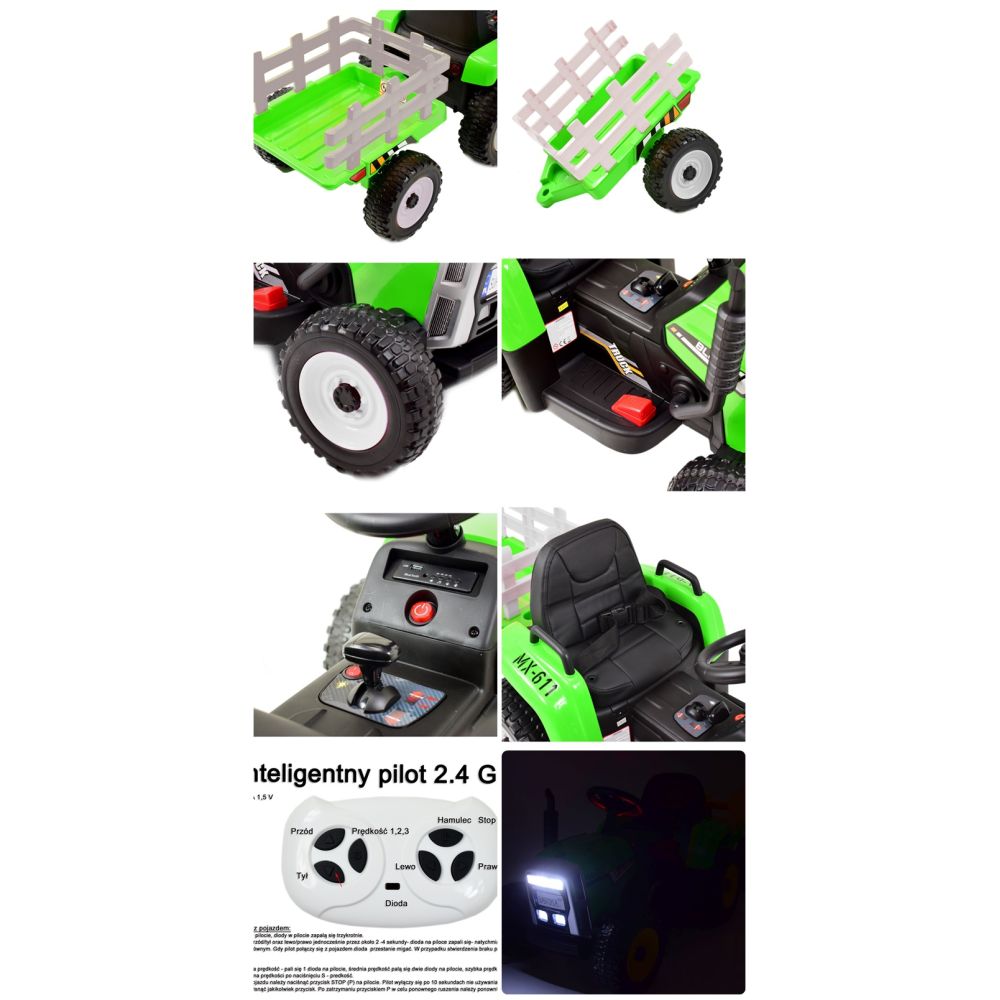 SUPER TRAKTOR BLOW – AKUMULIATORINIS SU PRIEKABĄ, MINKŠTI RATAI, MINKŠTA SĖDYNĖ, NUOTOLINIO VALDYMO PULTAS/XMX611
