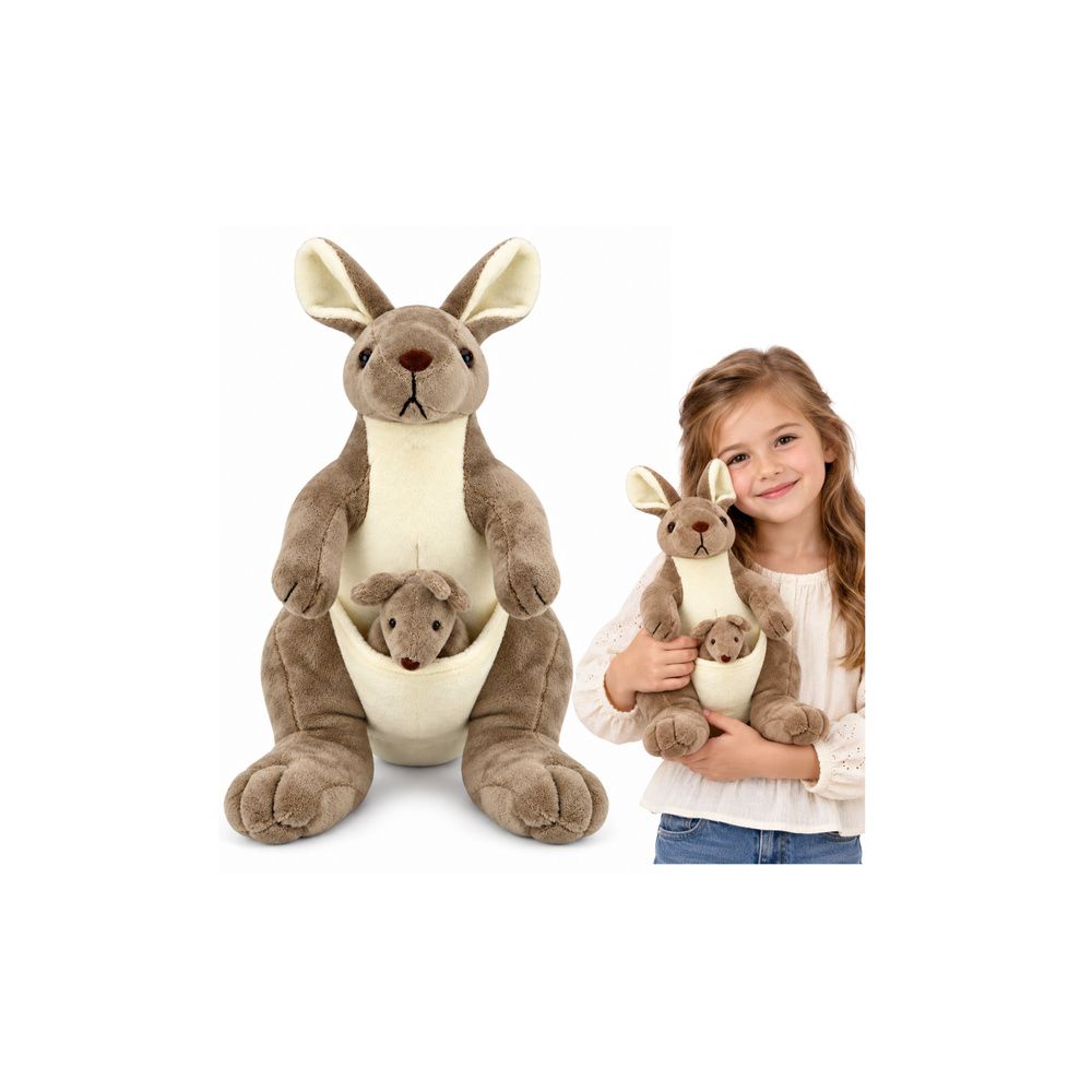 Pluszowa Maskotka Kangurzyca Przytulanka Kangur z Małym Beżowy 30 cm