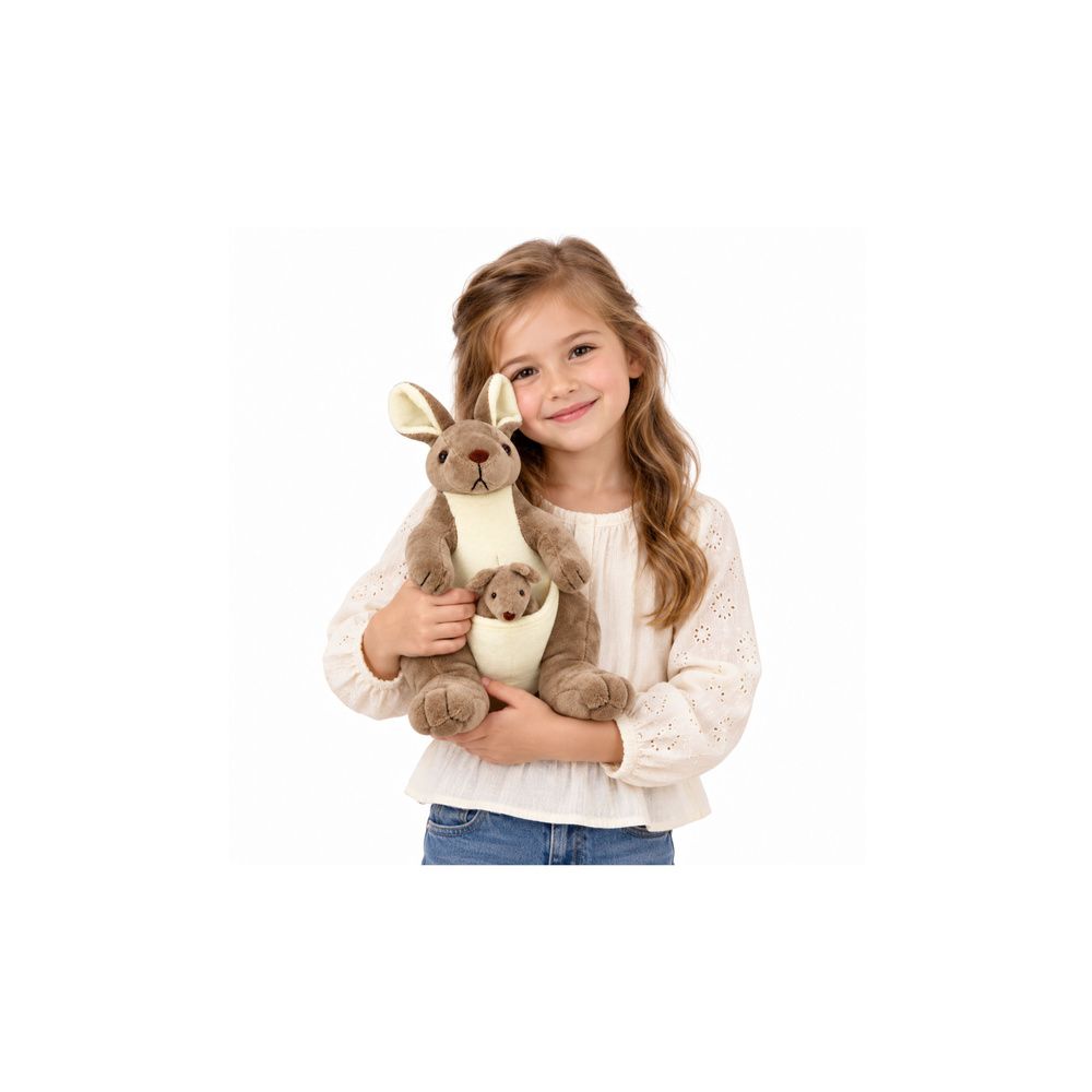 Pluszowa Maskotka Kangurzyca Przytulanka Kangur z Małym Beżowy 30 cm