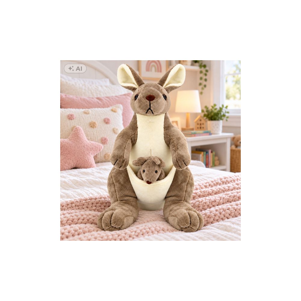 Pluszowa Maskotka Kangurzyca Przytulanka Kangur z Małym Beżowy 30 cm