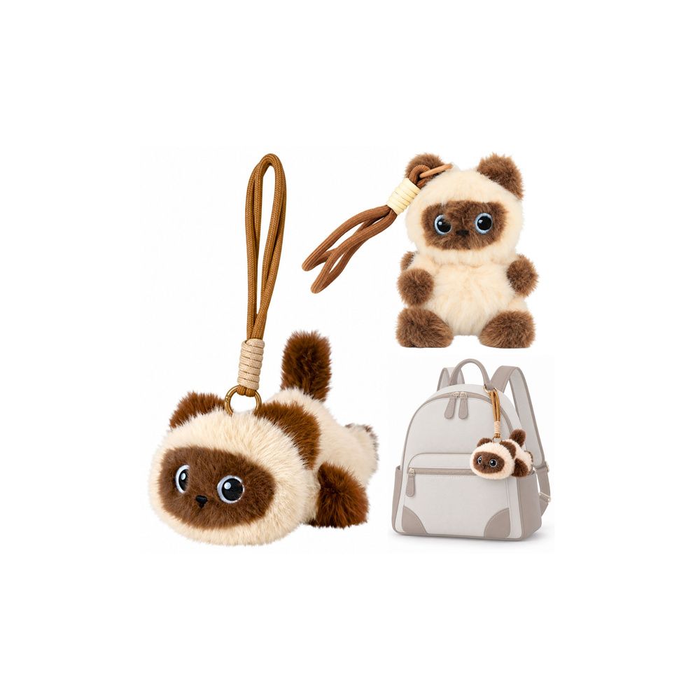 Pluszowy Kotek Maskotka Brelok Do Plecaka Torby Kremowy Brązowy 12cm