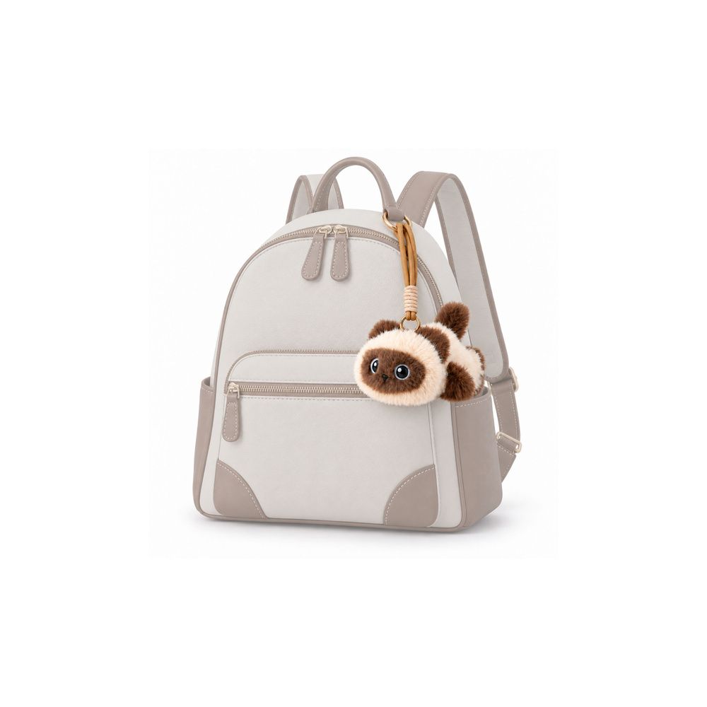 Pluszowy Kotek Maskotka Brelok Do Plecaka Torby Kremowy Brązowy 12cm
