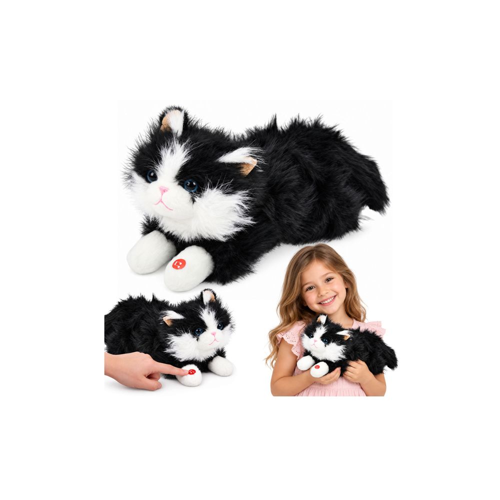 Pluszowy Kotek Maskotka Przytulanka Dźwięki Miauczenia Biało-Czarny 40cm