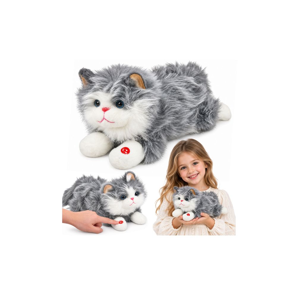 Pluszowy Kotek Maskotka Przytulanka z Dźwiękami Miauczenia Szary 40 cm