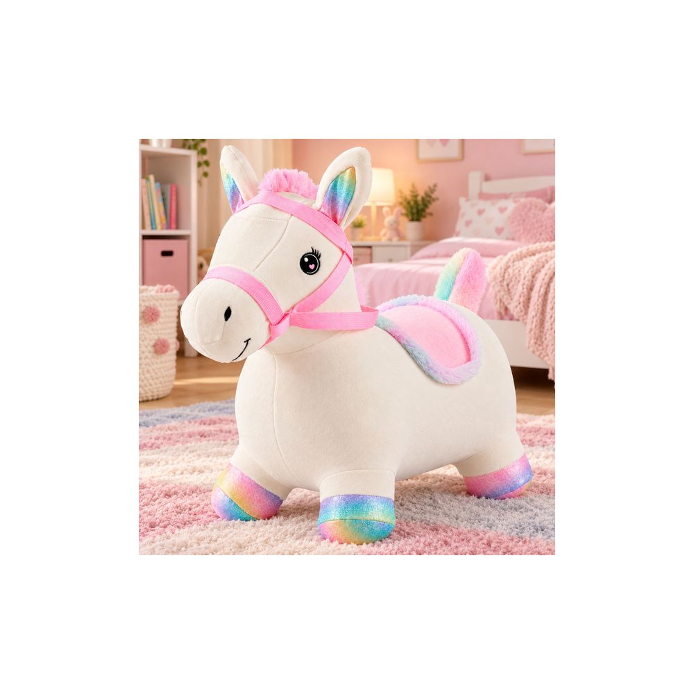 Pluszowy Konik Skoczek Pompowany Dla Dzieci Do Skakania Biały 60cm