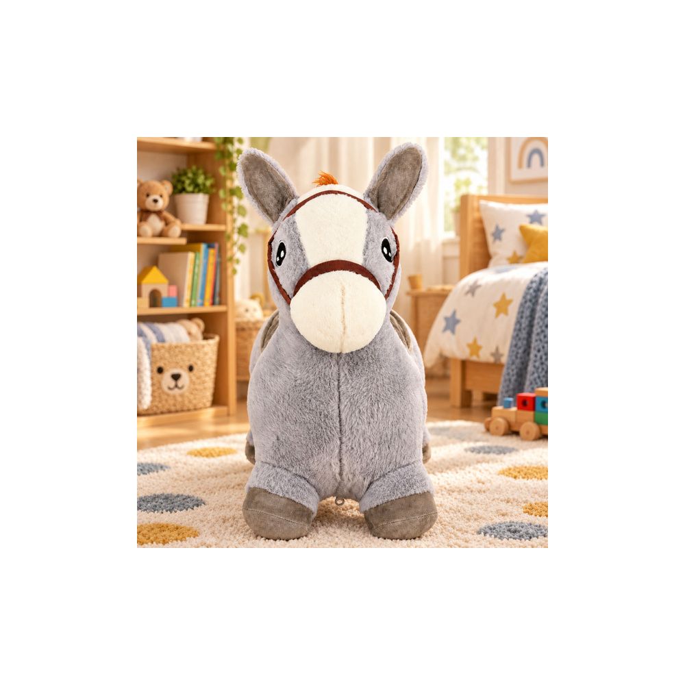 Pluszowy Konik Skoczek Pompowany Dla Dzieci Do Skakania Szary 60cm