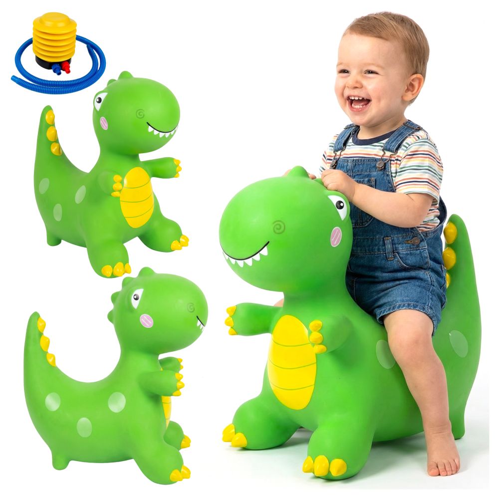 Dinozaur skoczek dmuchany 49cm zielony + pomka