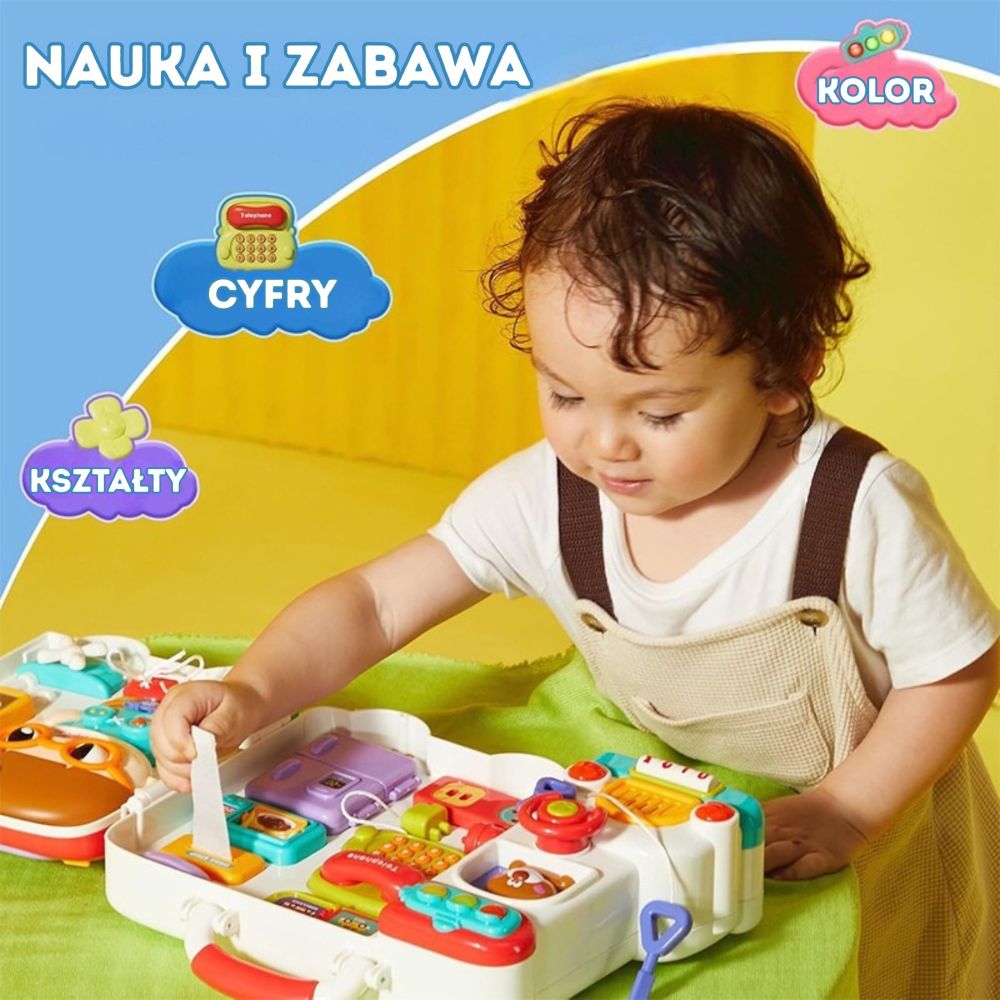 „WOOPIE BABY” interaktyvi lavinamoji lenta – „Busy Car” 3 viename sensorinis lagaminėlis
