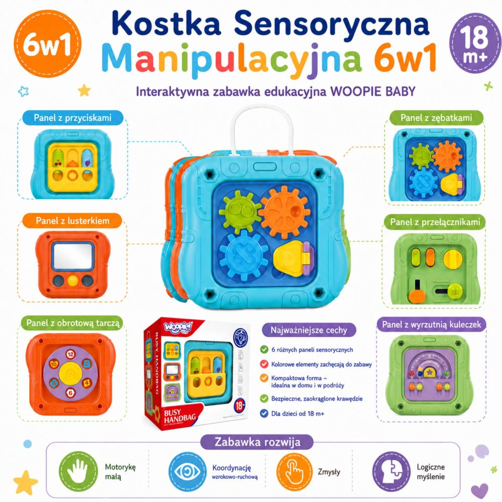 WOOPIE BABY Sensory Cube Manipulative 6-in-1 Educational Interactive Toy 