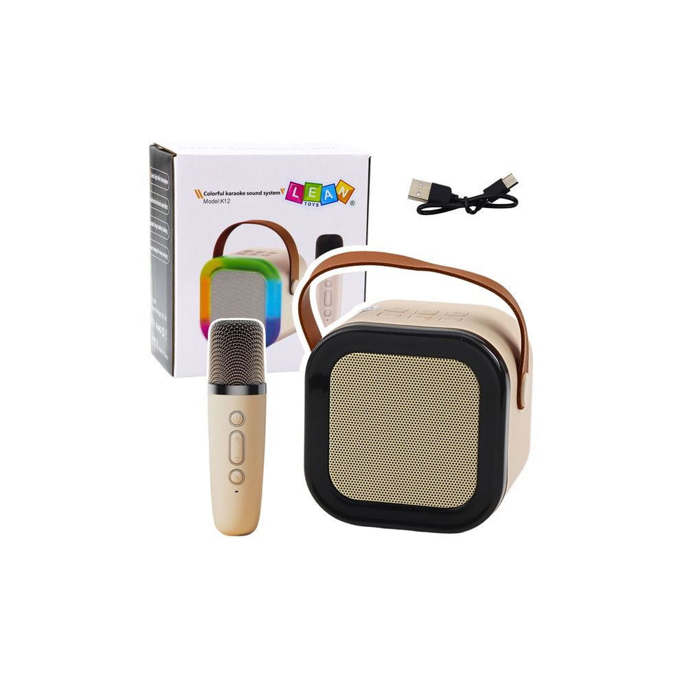 Zestaw Karaoke Głośnik Mikrofon Bezprzewodowy K12 RGB Bluetooth Beżowy