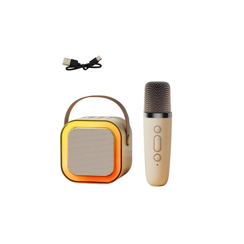 Zestaw Karaoke Głośnik Mikrofon Bezprzewodowy K12 RGB Bluetooth Beżowy