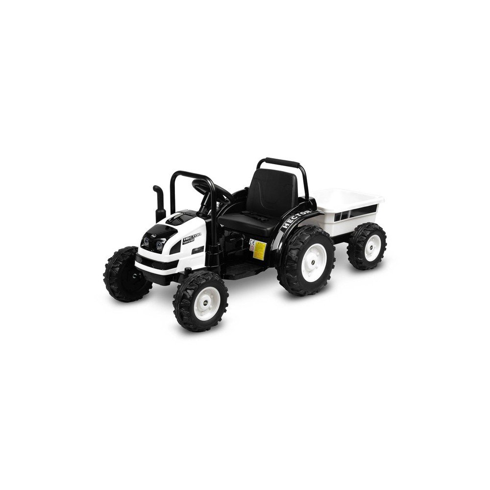 Elektrinis traktorius su priekaba HECTOR, baltas-Elektromobiliai, Traktoriai-e-vaikas