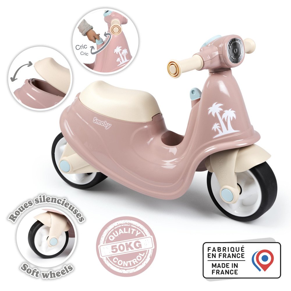 Paspiriamas motoroleris SMOBY rožinis Push Ride-Judėjimui, Paspiriamosios mašinėlės ir jų priedai, Paspiriamos mašinėlės-e-vaika
