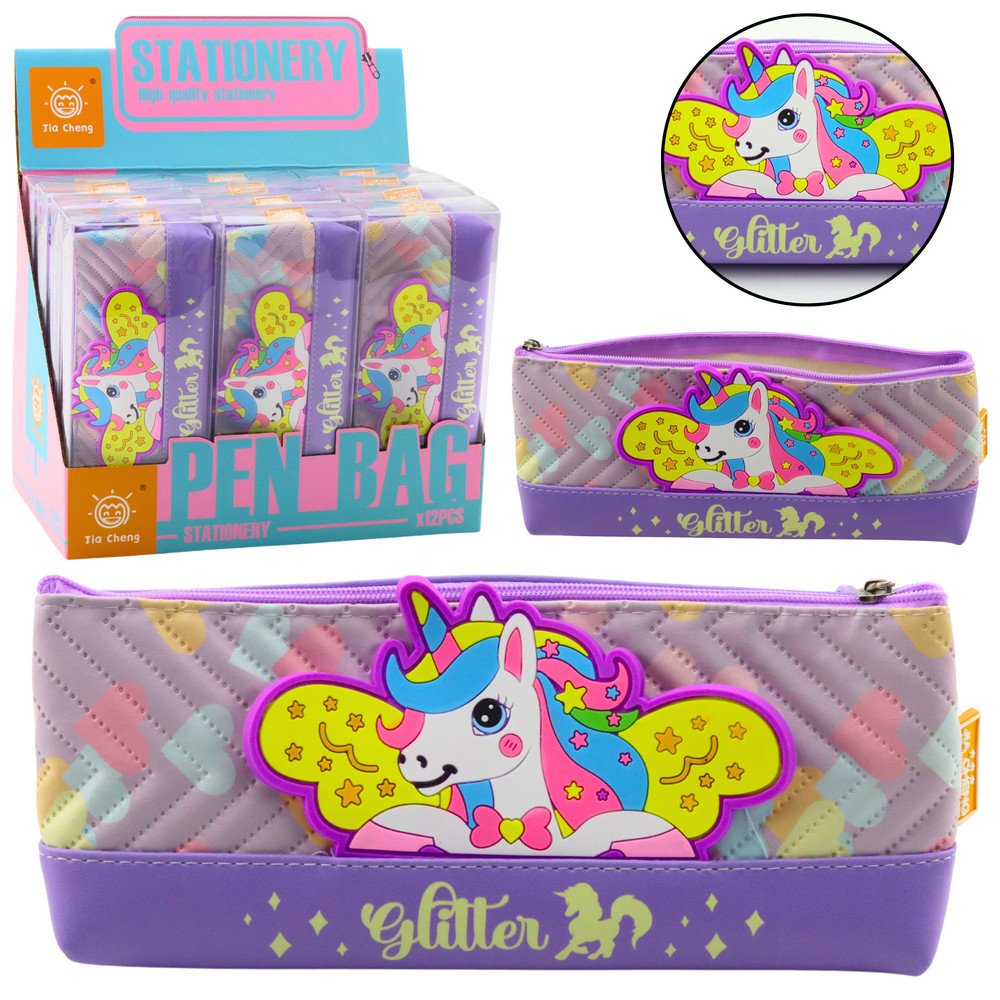 Mokyklinis pieštukinis dėklas su vienaragiu violetinės spalvos 20 x 8,5 cm-Mokyklai, kūrybai, Penalai-e-vaikas