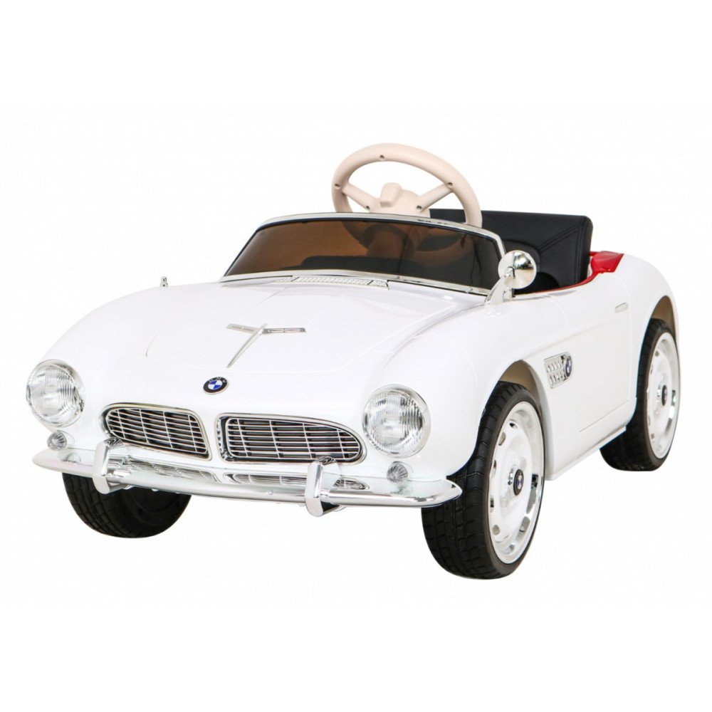 BMW 507 Retro elektrinis vaikiškas automobilis, baltas + LED garsas + nuotolinio valdymo pultas + ekologiška oda + EVA + lėtas p