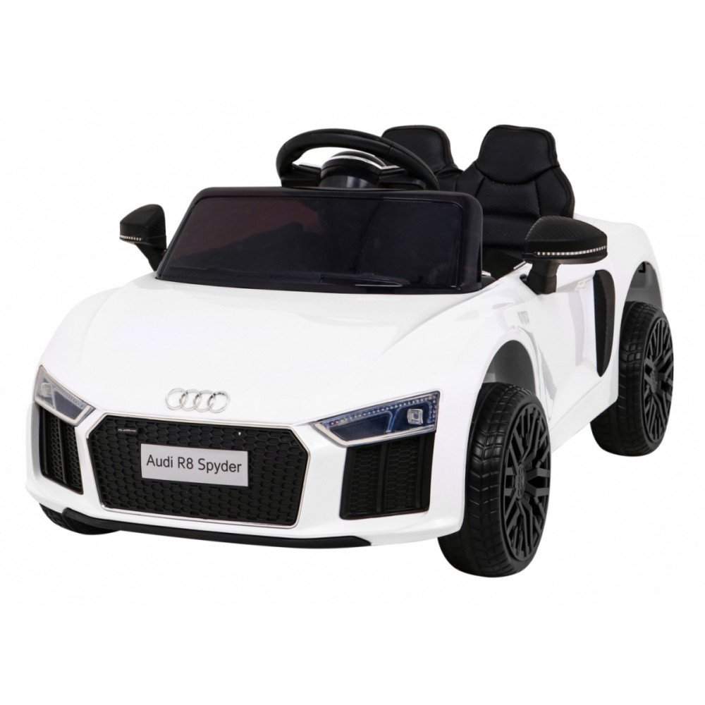 "Audi R8" baterijomis varomas automobilis vaikams Baltas + nuotolinio valdymo pultas + EVA + lėtas paleidimas + MP3 LED-RAMIZ-e-