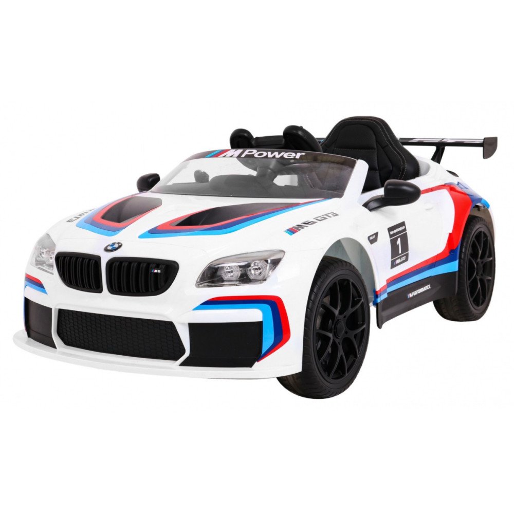 BMW M6 GT3 Akumuliatorinis automobilis vaikams Baltas + oro ventiliacijos sistema + garsai MP3 Šviesos + nuotolinio valdymo pult