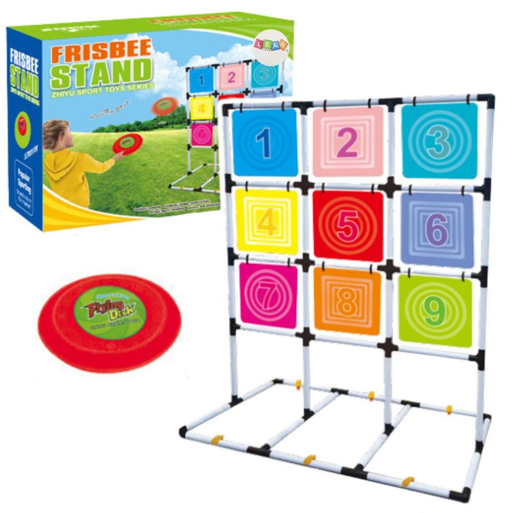 Įgūdžių žaidimas, kurio metu mėtomas frisbio diskas į taikinį namų sode-LEANTOYS-e-vaikas