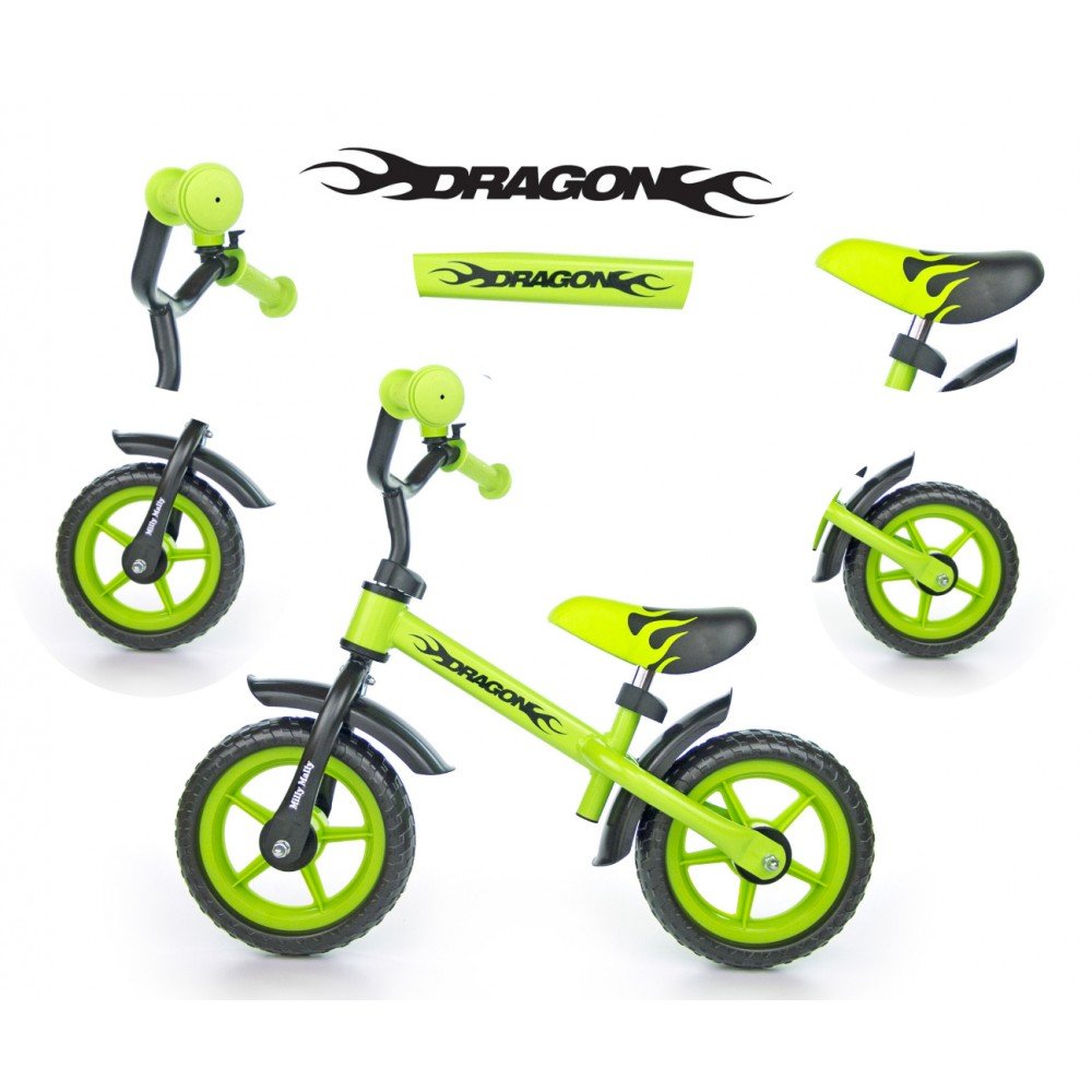 Balansinis dviratis Milly Mally Dragon, žalias-Judėjimui, Balansiniai dviratukai-e-vaikas