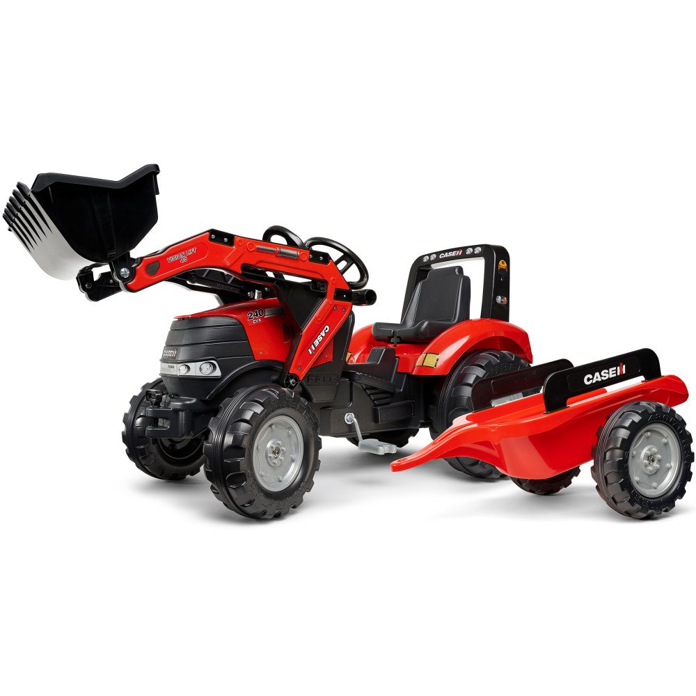FALK Pedalinis traktoriukas su kaušu ir priekaba Raudonas nuo 3 metų-LEKER-e-vaikas