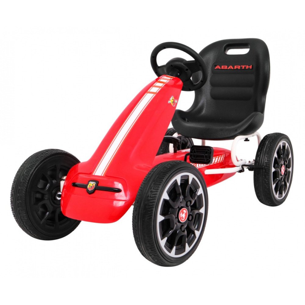ABARTH pedalinis kartingas vaikams Raudonas + EVA ratai + Rankinis stabdis + Laisvasis ratas-TEST, RAMIZ-e-vaikas
