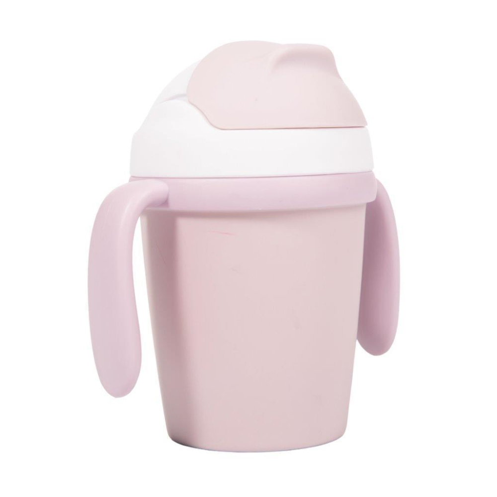 B-Cup gertuvė su šiaudeliu BIOplastic CPLA rožinės spalvos-Maitinimui, Indai, įrankiai, gertuvės, Puodeliai, gertuvės-e-vaikas