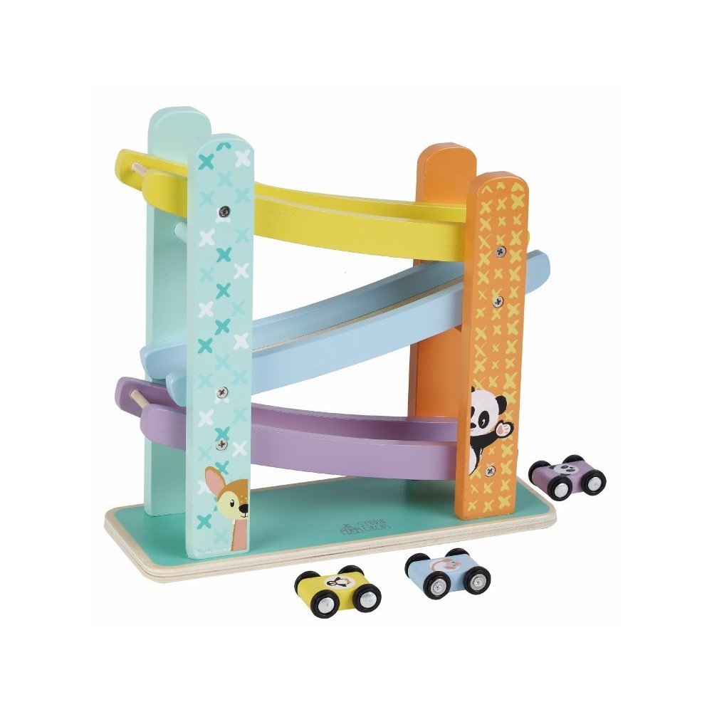 Medinis žaislas didelis kalnelis automobiliams - rampa su 3 automobiliais 30cm-Žaislai, Mediniai-e-vaikas