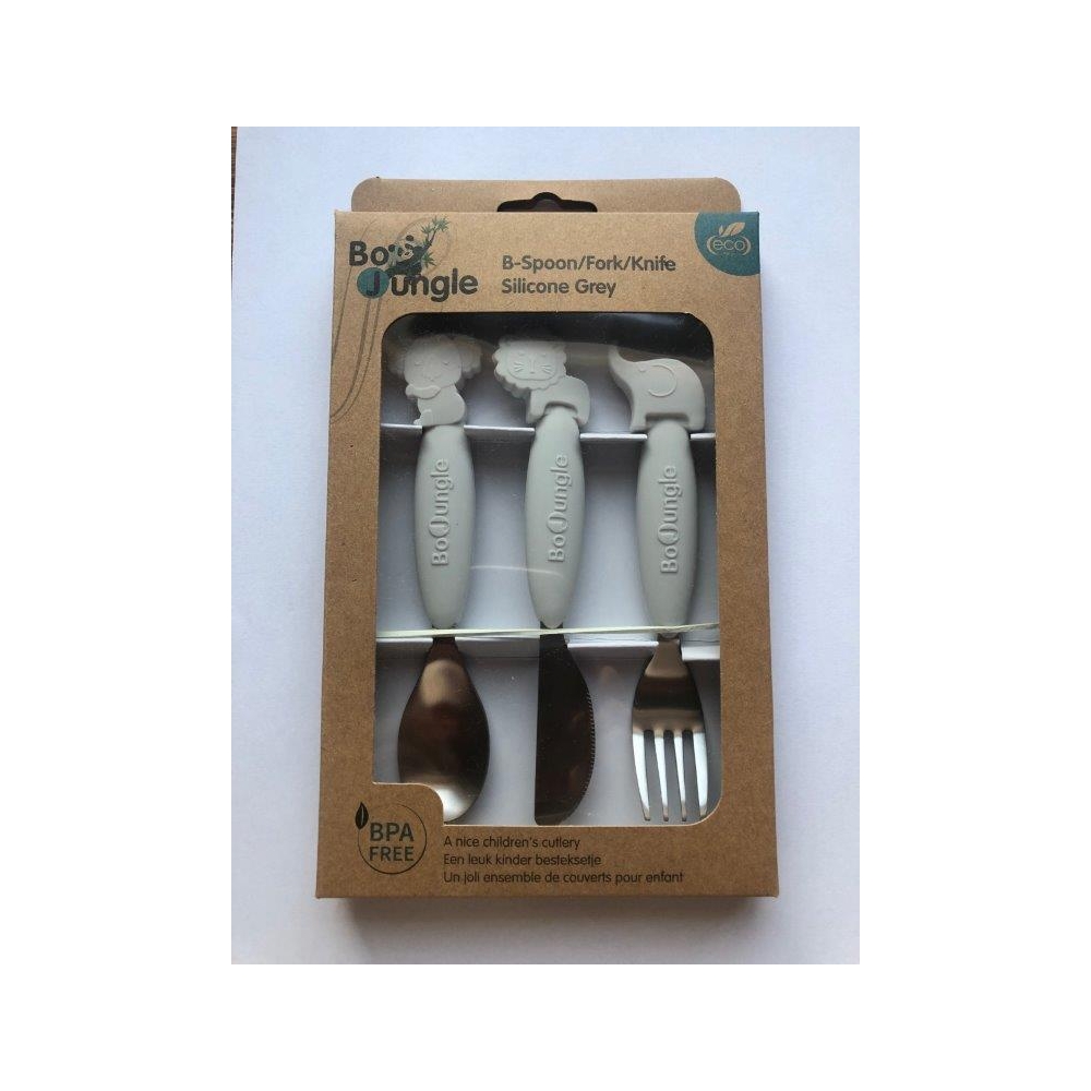 B-Zestaw sztućców dla dzieci silkon/Inox grey