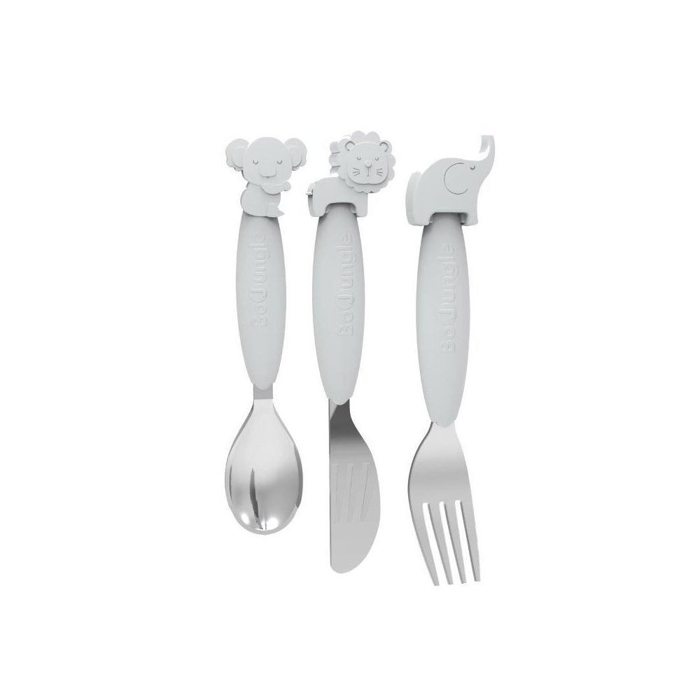 B-Zestaw sztućców dla dzieci silkon/Inox grey