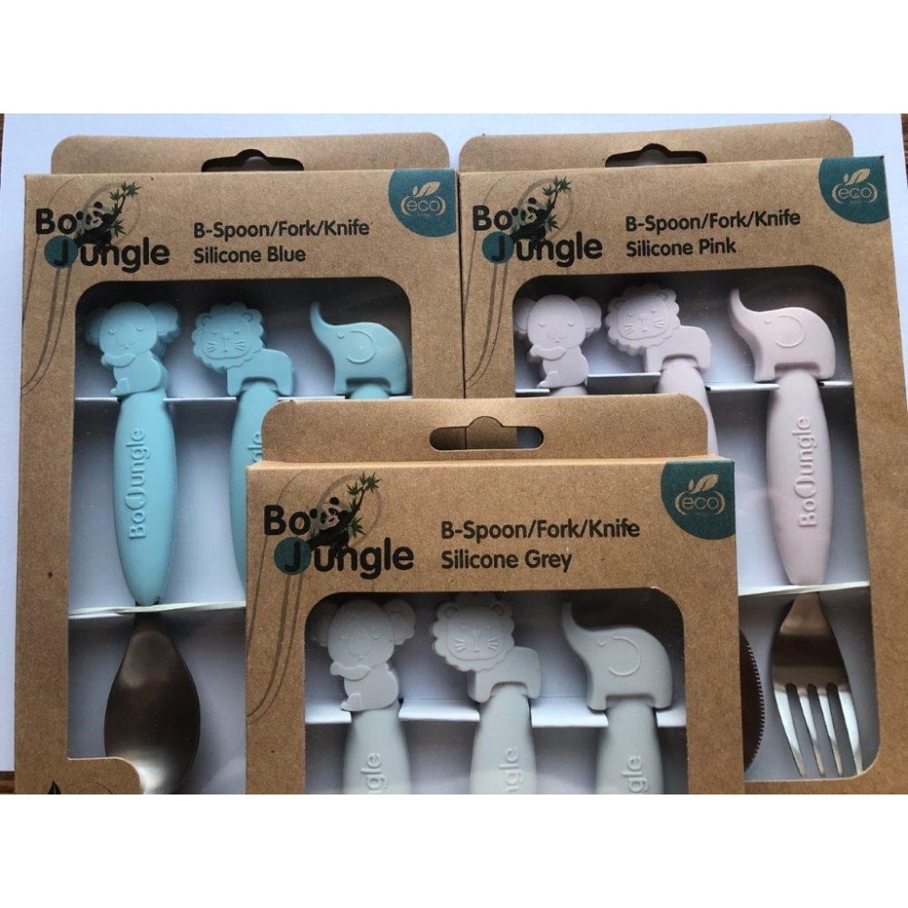 B-Zestaw sztućców dla dzieci silkon/Inox grey