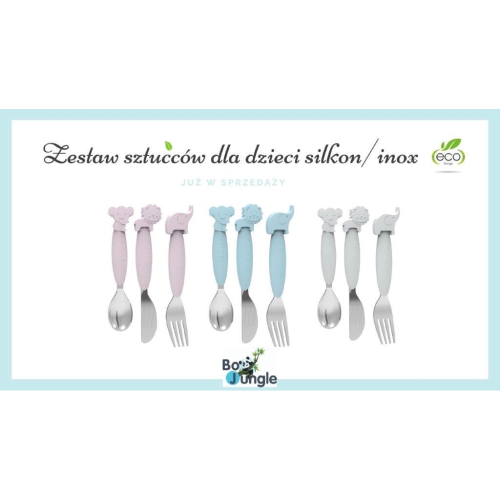 B-Zestaw sztućców dla dzieci silkon/Inox grey