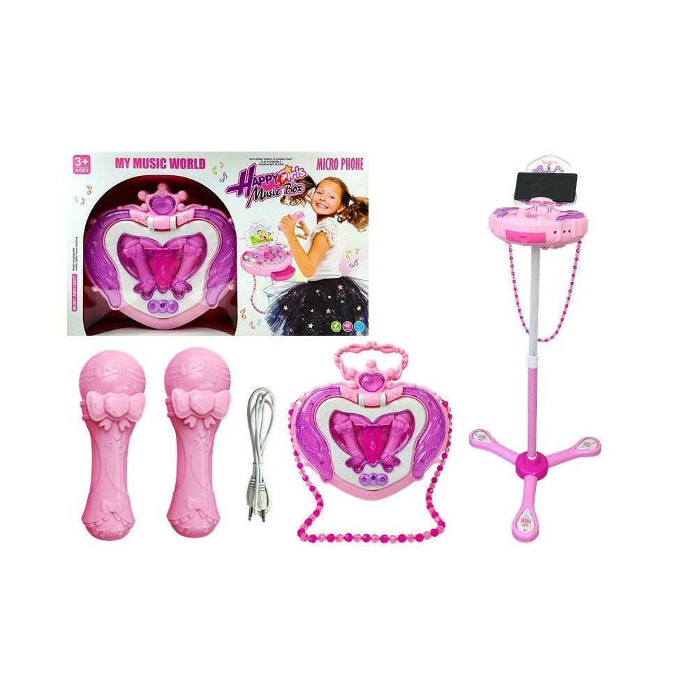 Muzikinė dėžutė ant stovo Mikrofonas Garsiakalbis rožinis-Aksesuarai, kosmetika-e-vaikas