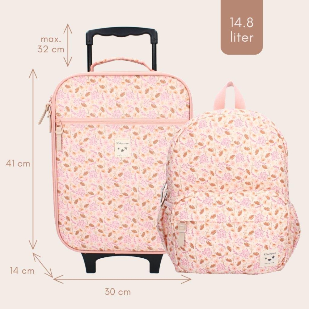Vaikiškas lagaminas KIDZROOM Memories Flowers Pink-Drabužiai ir aksesuarai, Aksesuarai, Rankinės, kuprinės, lagaminai-e-vaikas