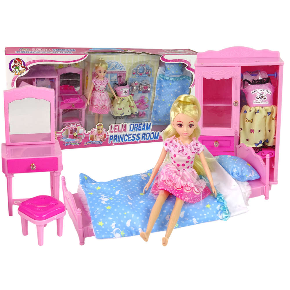 Lėlių baldų rinkinys Lova Spinta Tualetas-Žaislai, Lėlės ir jų priedai, Lėlės, Lėlių priedai-e-vaikas