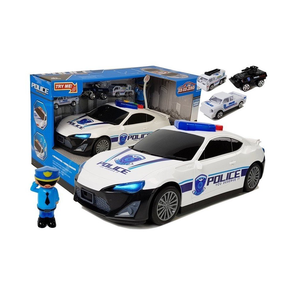 Policijos automobilių saugykla Garažas 2in1 Policininko maži automobiliai Garso žibintai-Mašinos-e-vaikas