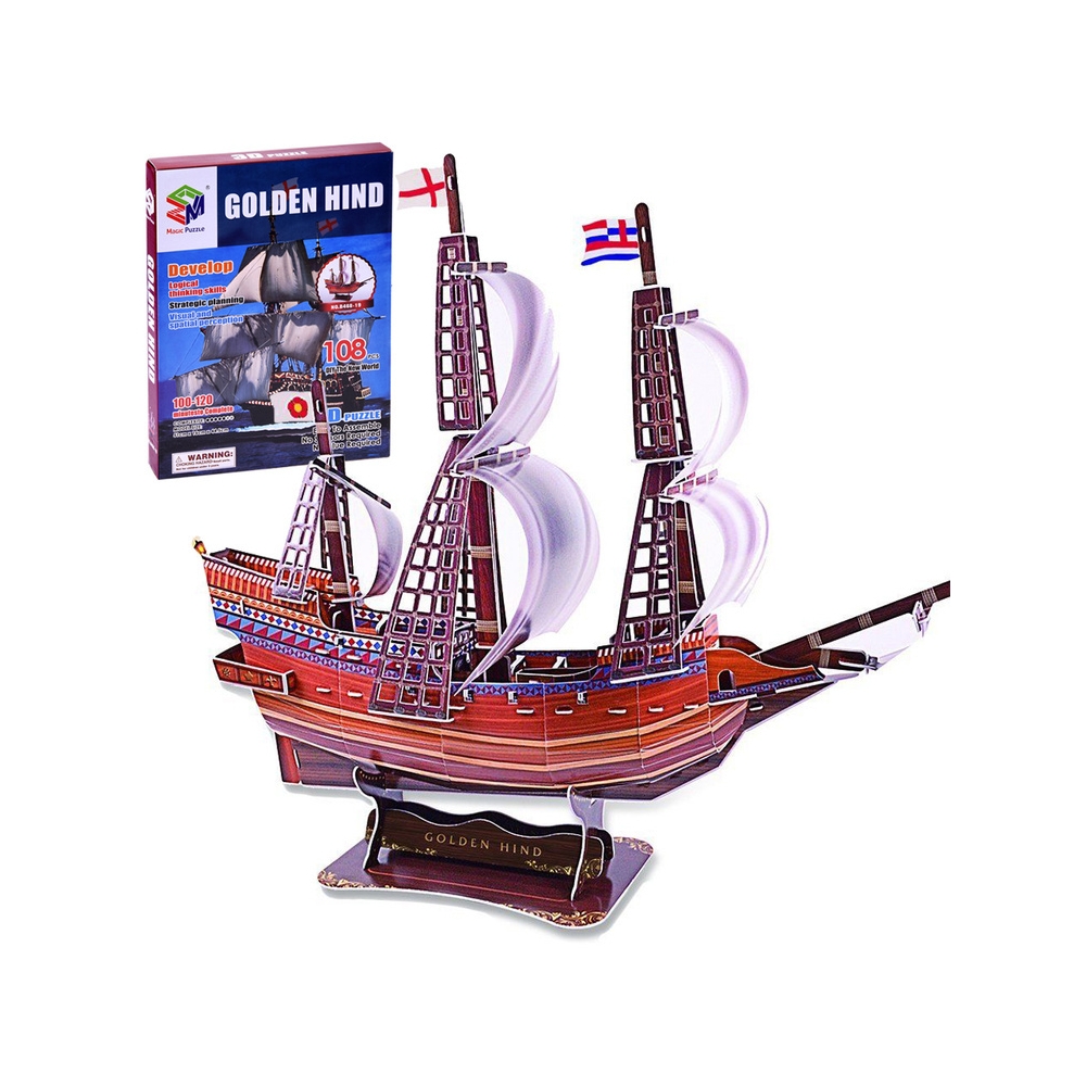 3D erdvinė dėlionė laivas Golden Hind ZA2600, 108 dalių-Žaislai, Dėlionės, 3D - tūrinės dėlionės-e-vaikas