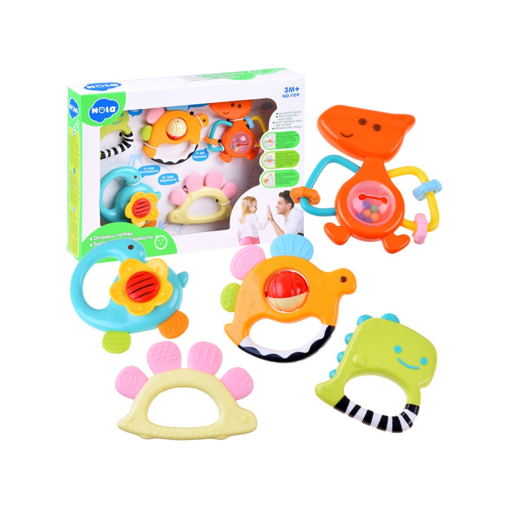 Set of 5 Rattles Teether Dinosaurs ZA3093
