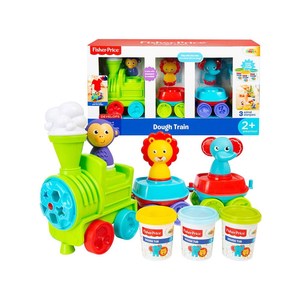 "Fisher Price" traukinukas + tešla 3 spalvos ZA3619-Žaislai, Kūdikiams, Žaislai mažyliams (iki 4 m.