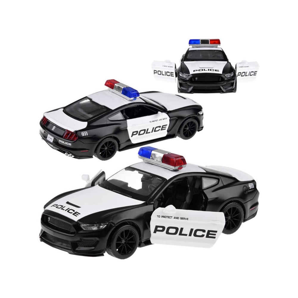 Metalinis policijos automobilis Ford Shelby GT350 mastelio 1:32 žibintų švyturėliai ZA4610-Žaislai, Auto ir transporto žaislai, 