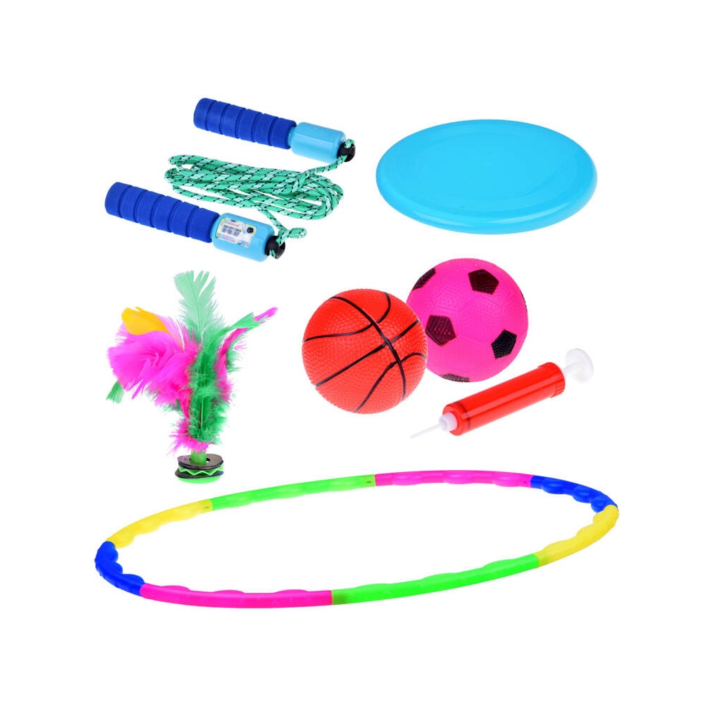 Sporto rinkinys 5in1 Hula hoop diskas Šokinėjimo virvė Kamuoliai Shuttlecock SP0769-Žaislai, Lauko žaislai, Lauko žaidimai ir sp